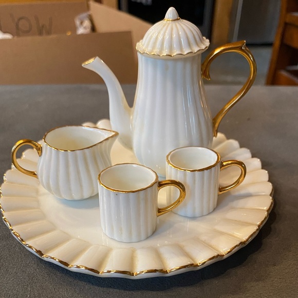 Vintage white gold miniature tea set tea party